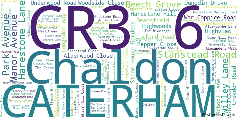 A word cloud for the CR3 6 postcode